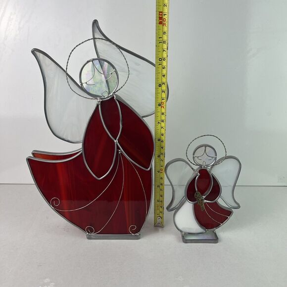 Vintage Stained Glass Angel Pair Artist Signed Cathy Holiday Christmas Religious - Picture 8 of 10